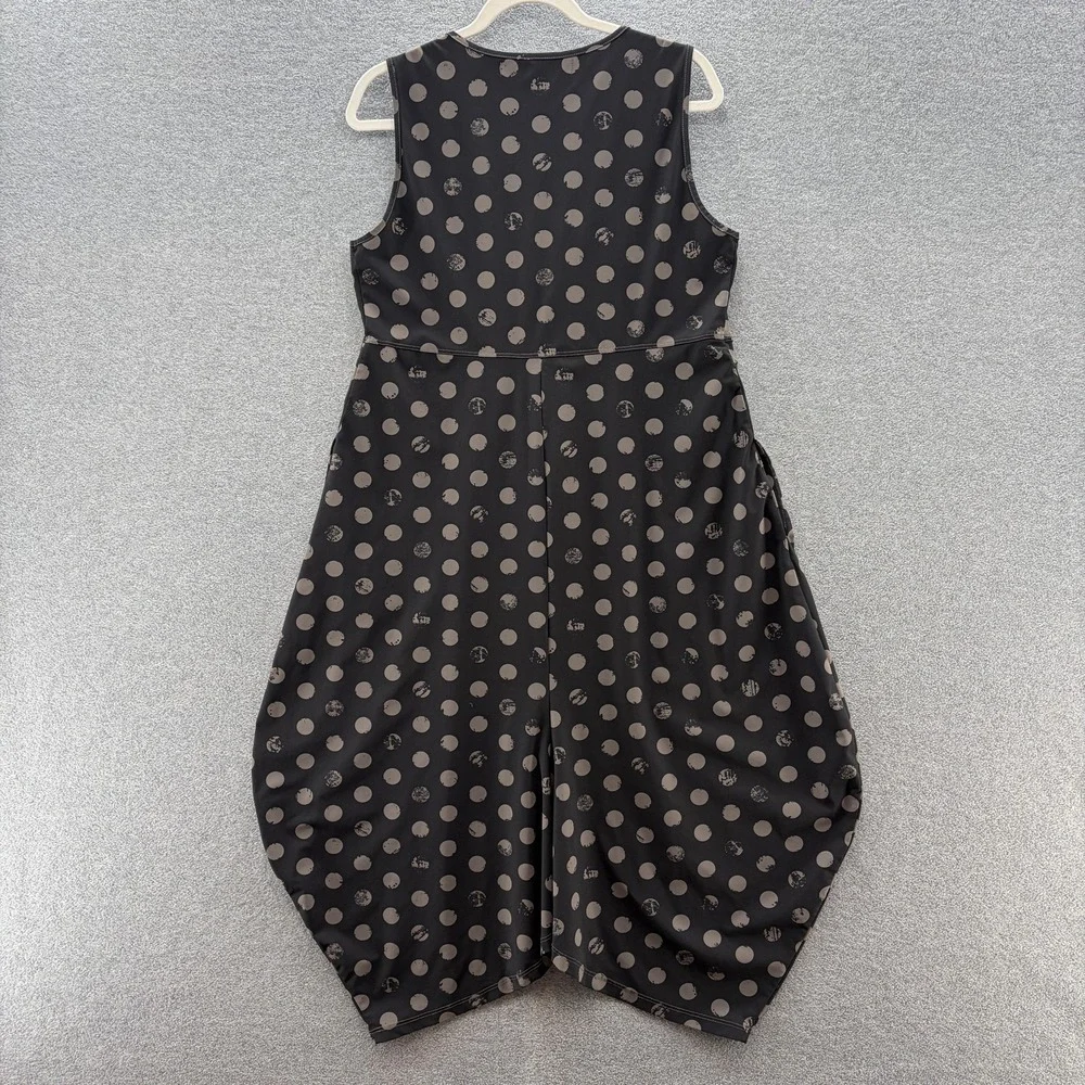 Porto San Francisco Dress Large Black Polka Dot Lagenlook Jersey Relaxed Pockets